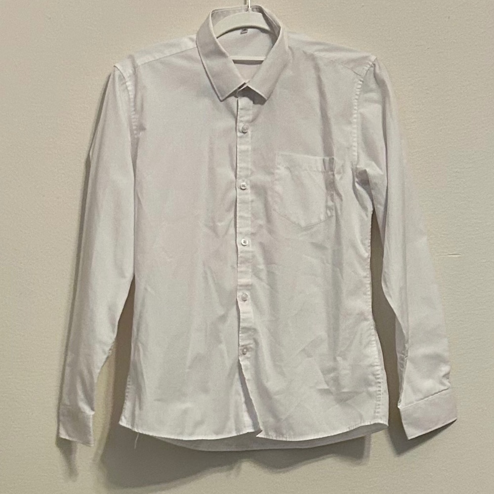 BOYS White Long Sleeved Dress Shirt, Size 160 (US Kids 14-16)